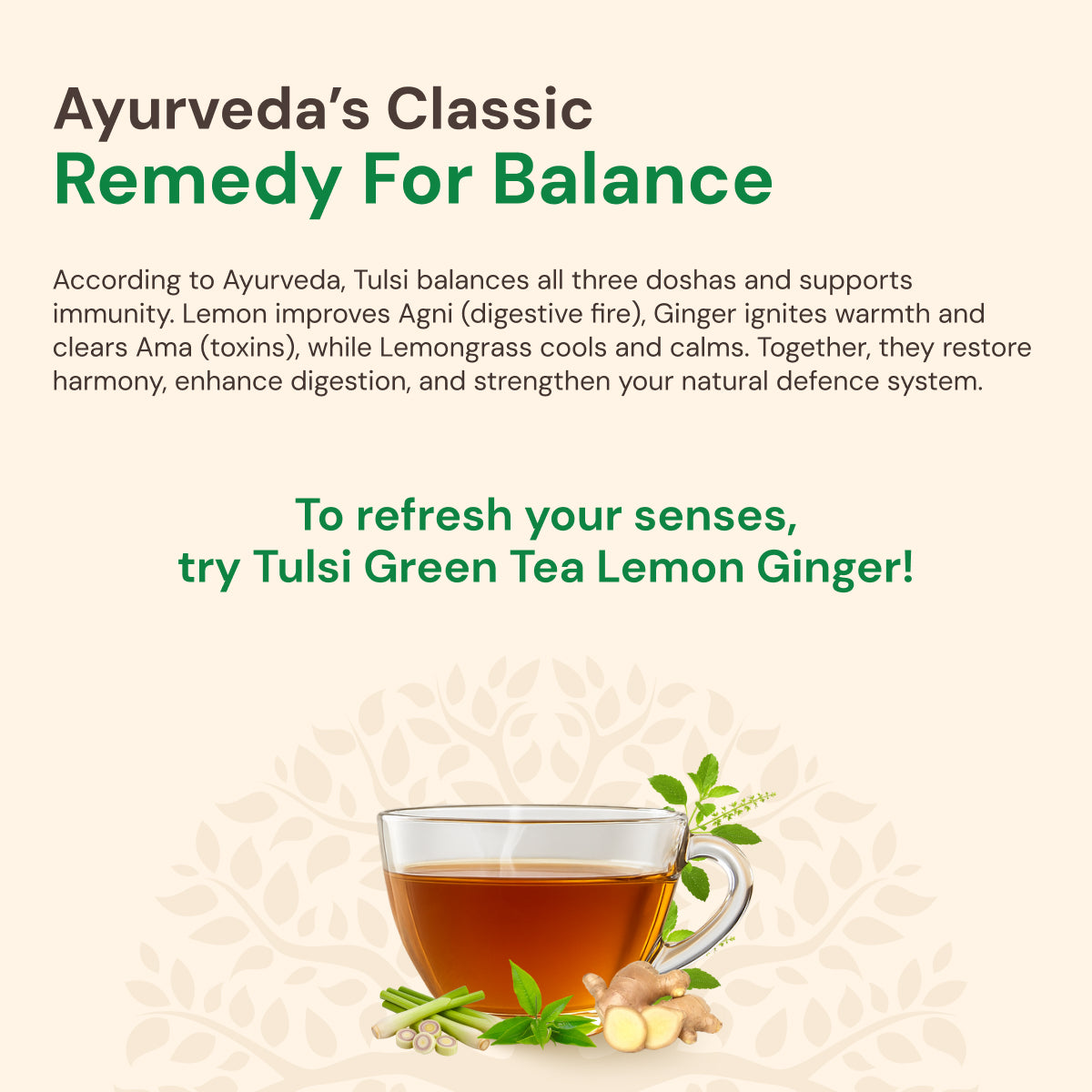 Tulsi Green Tea Lemon Ginger | Ayurvedic Stress Relief & Immunity