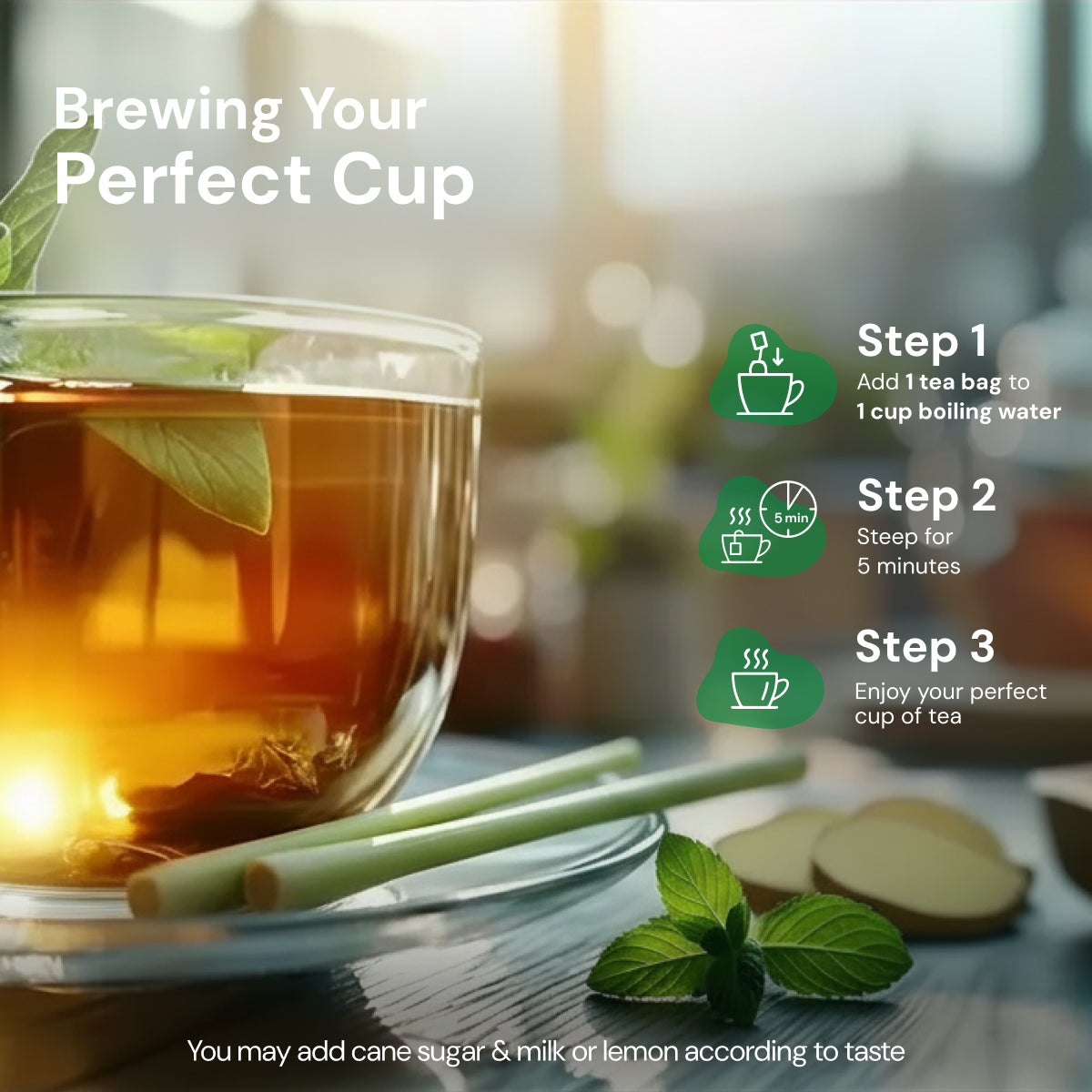 Tulsi Green Tea Lemon Ginger | Ayurvedic Stress Relief & Immunity