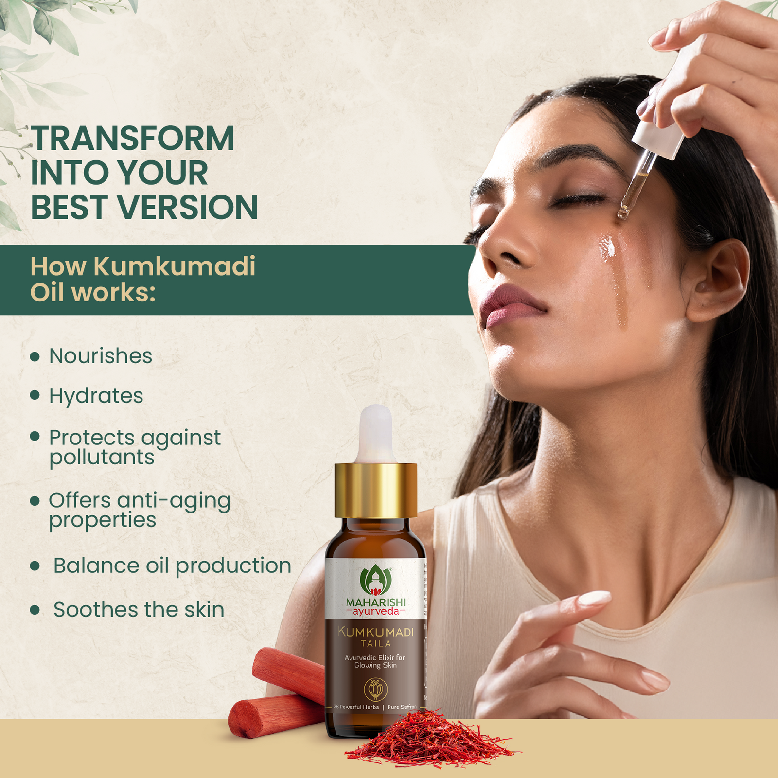 Kumkumadi Oil - Ayurvedic facial Oil  for Radiant, Glowing Skin