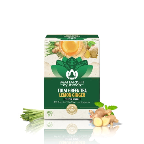 Tulsi Green Tea Lemon Ginger | Ayurvedic Stress Relief & Immunity