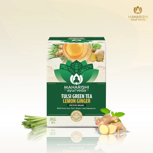 Tulsi Green Tea Lemon Ginger | Ayurvedic Stress Relief & Immunity
