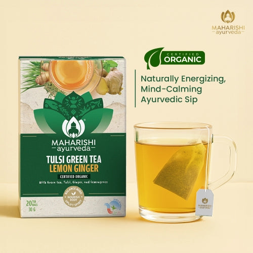 Tulsi Green Tea Lemon Ginger | Ayurvedic Stress Relief & Immunity