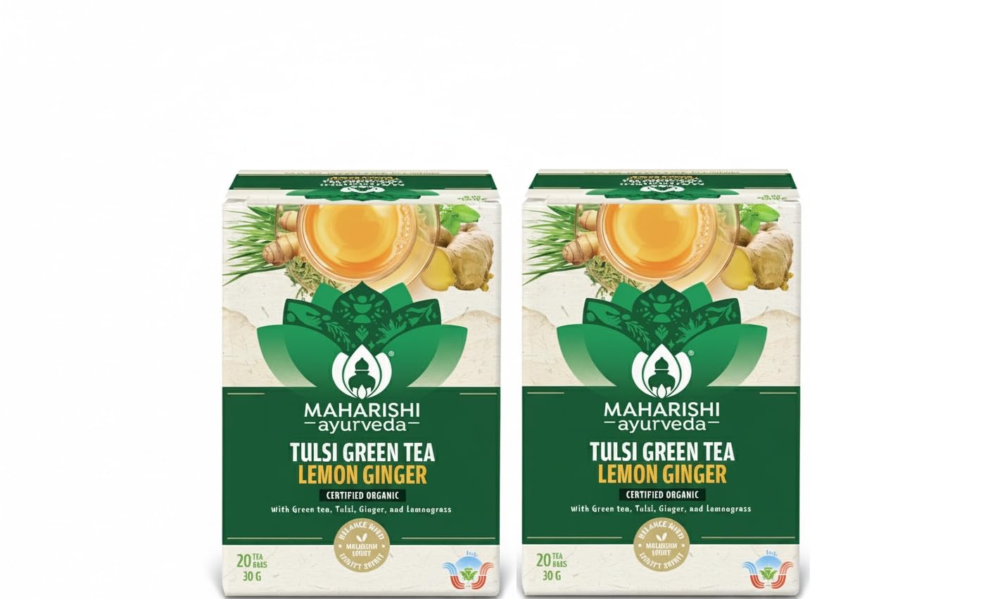 Tulsi Green Tea Lemon Ginger | Ayurvedic Stress Relief & Immunity